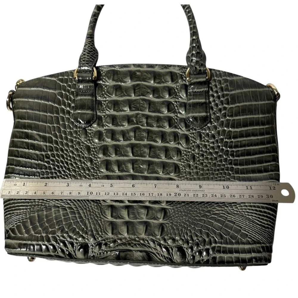 BRAHMIN Duxbury Satchel Olive Gray Melbourne‎ Croc Leather Size Medium